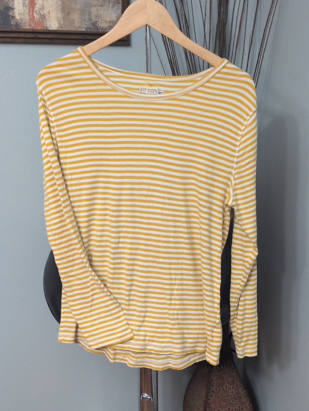 Terra & Sky Yellow and White Striped Long-Sleeve Tee
